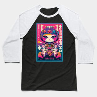 Vintage Anime Space Cat | Quality Retro Anime Origin Design | Chibi Kawaii Manga Art Baseball T-Shirt